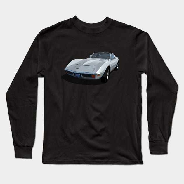 1970 Corvette Stingray in Cortez Silver Long Sleeve T-Shirt by candcretro